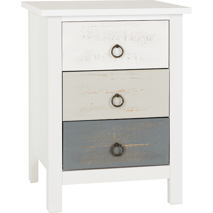 Vermont 3 Drawer Bedside In White & Grey
